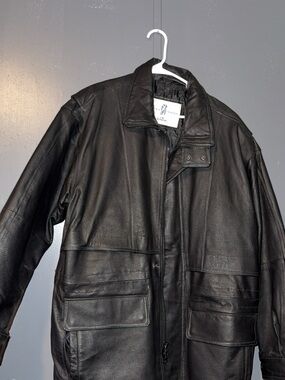 Men's Black Leather Jacket by River Trader